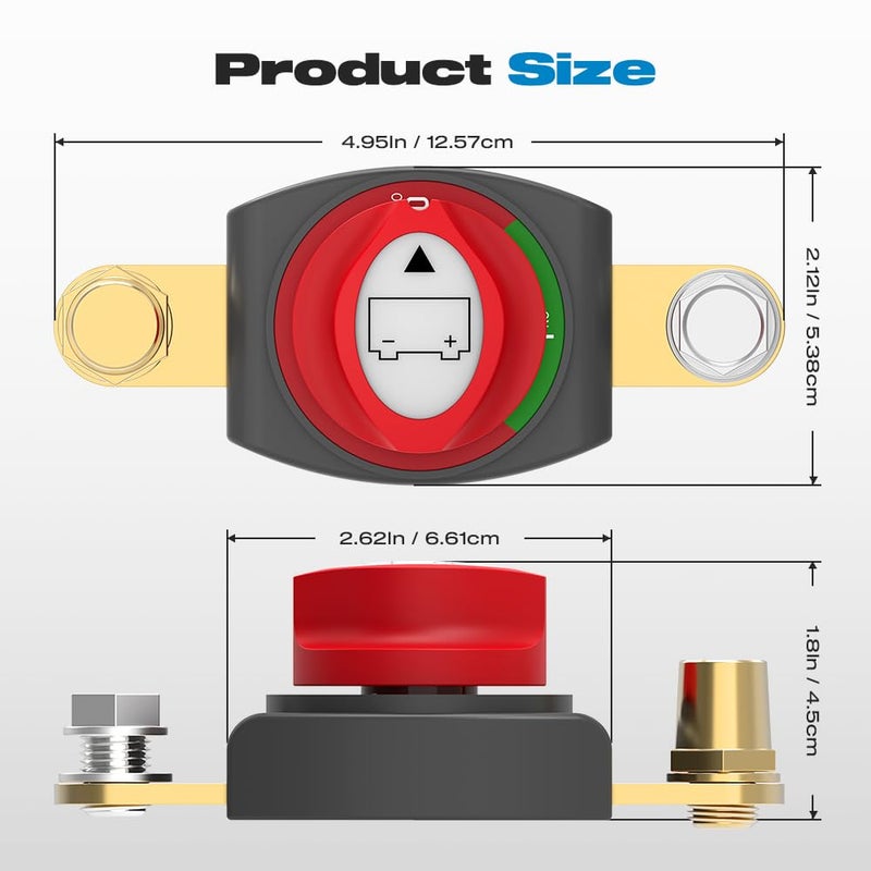 Malictele Side Post Battery Disconnect Swi with Adapter 275A 12-48V Heavy-Duty Battery Disconnect Switch for Car Vehicle RV and Boat（On/Off） - Image 2